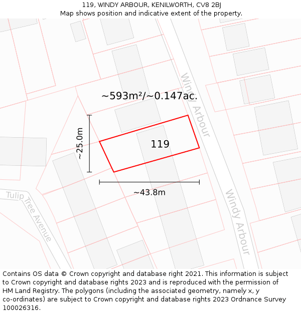 119, WINDY ARBOUR, KENILWORTH, CV8 2BJ: Plot and title map