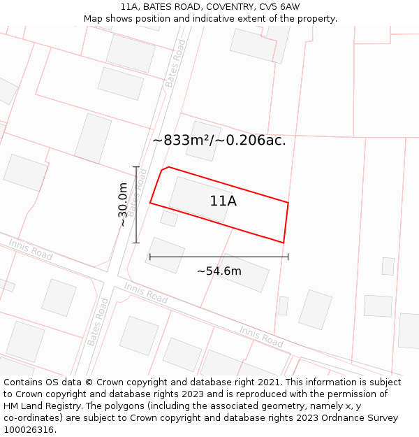 11A, BATES ROAD, COVENTRY, CV5 6AW: Plot and title map