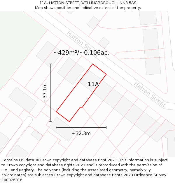 11A, HATTON STREET, WELLINGBOROUGH, NN8 5AS: Plot and title map