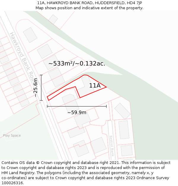 11A, HAWKROYD BANK ROAD, HUDDERSFIELD, HD4 7JP: Plot and title map