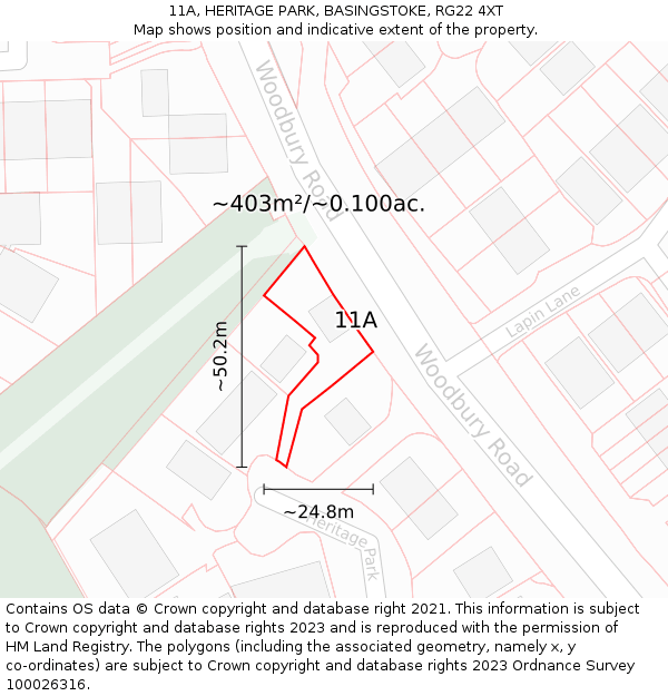 11A, HERITAGE PARK, BASINGSTOKE, RG22 4XT: Plot and title map