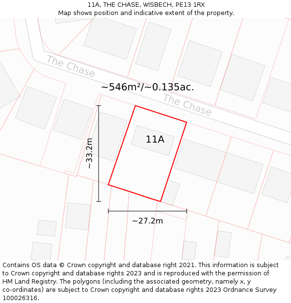 11A, THE CHASE, WISBECH, PE13 1RX: Plot and title map