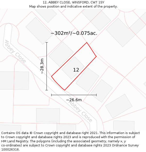 12, ABBEY CLOSE, WINSFORD, CW7 1SY: Plot and title map