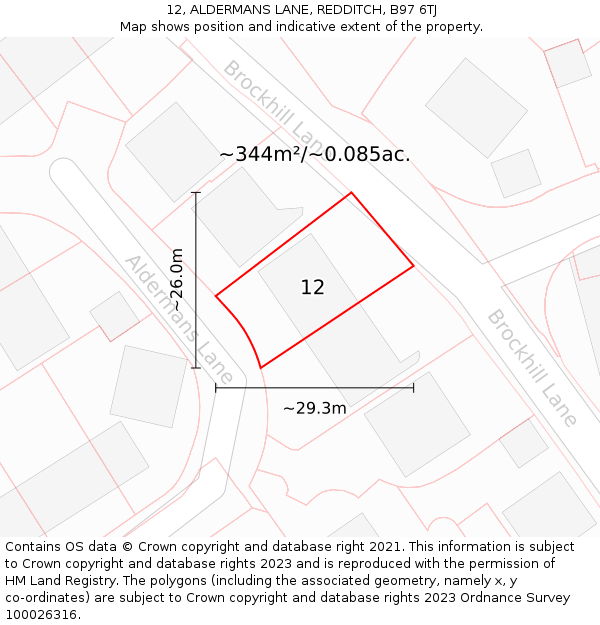 12, ALDERMANS LANE, REDDITCH, B97 6TJ: Plot and title map