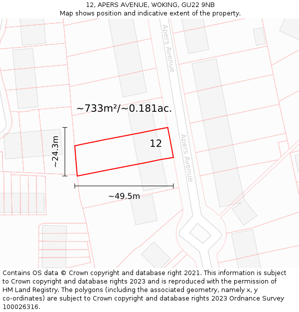 12, APERS AVENUE, WOKING, GU22 9NB: Plot and title map