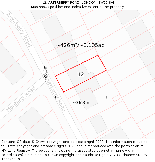 12, ARTERBERRY ROAD, LONDON, SW20 8AJ: Plot and title map