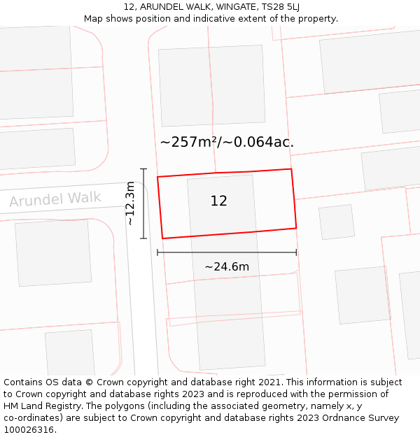 12, ARUNDEL WALK, WINGATE, TS28 5LJ: Plot and title map