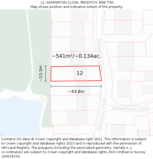 12, ASHPERTON CLOSE, REDDITCH, B98 7NG: Plot and title map