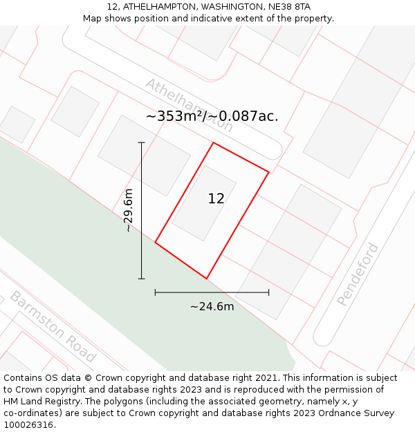 12, ATHELHAMPTON, WASHINGTON, NE38 8TA: Plot and title map