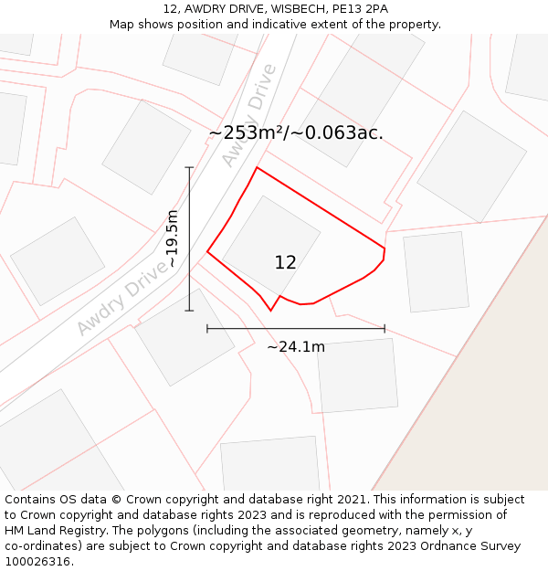 12, AWDRY DRIVE, WISBECH, PE13 2PA: Plot and title map