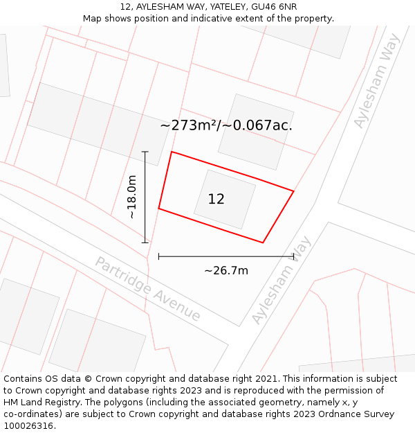 12, AYLESHAM WAY, YATELEY, GU46 6NR: Plot and title map