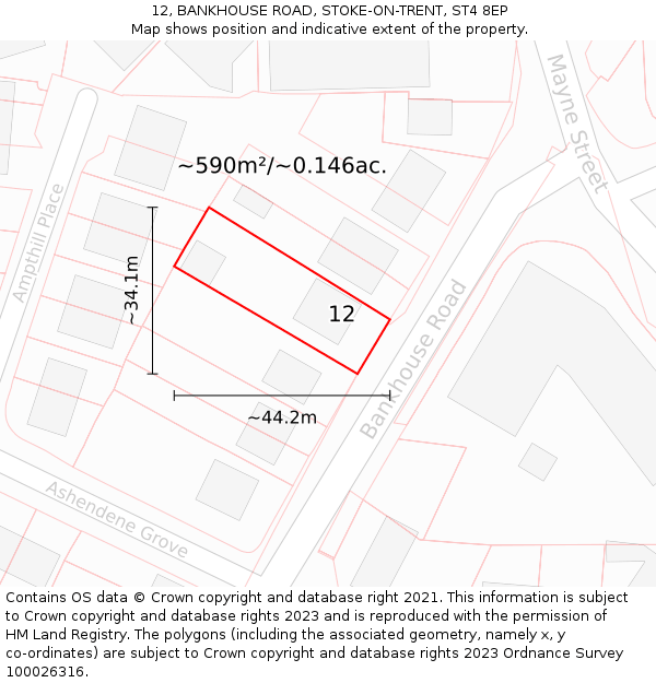 12, BANKHOUSE ROAD, STOKE-ON-TRENT, ST4 8EP: Plot and title map