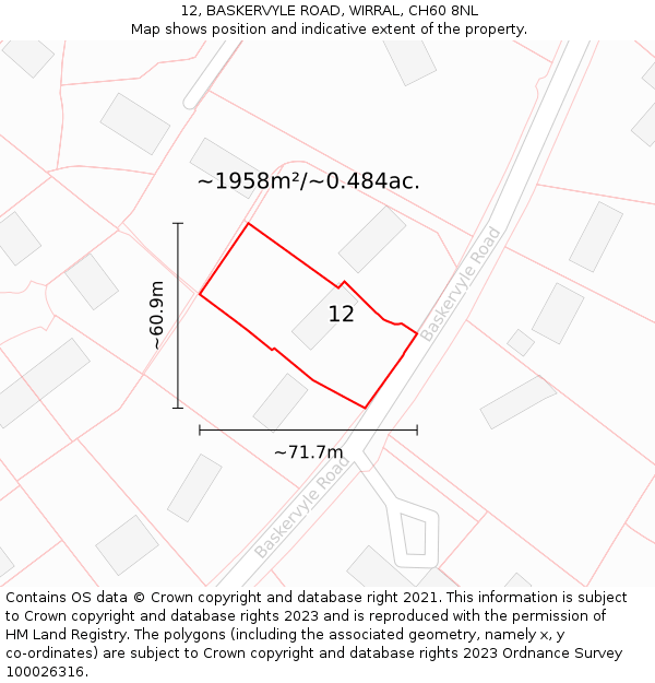 12, BASKERVYLE ROAD, WIRRAL, CH60 8NL: Plot and title map