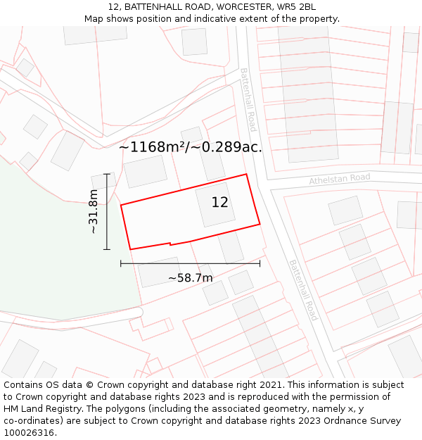 12, BATTENHALL ROAD, WORCESTER, WR5 2BL: Plot and title map