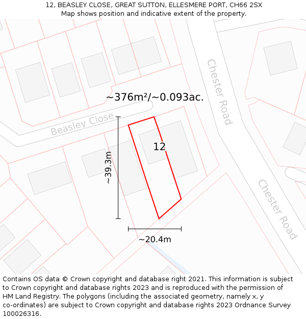 12, BEASLEY CLOSE, GREAT SUTTON, ELLESMERE PORT, CH66 2SX: Plot and title map