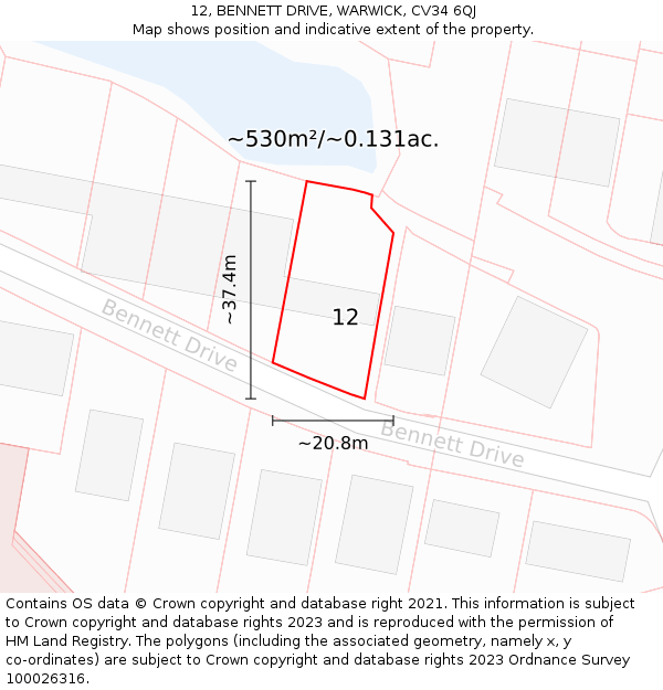 12, BENNETT DRIVE, WARWICK, CV34 6QJ: Plot and title map