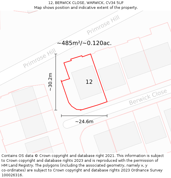 12, BERWICK CLOSE, WARWICK, CV34 5UF: Plot and title map