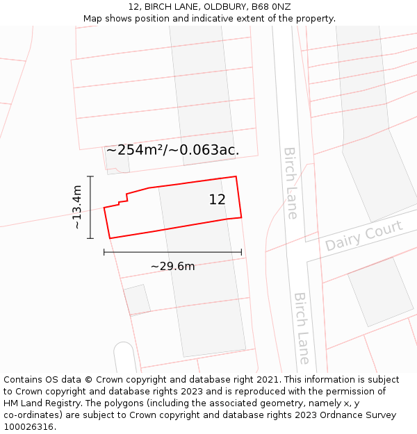 12, BIRCH LANE, OLDBURY, B68 0NZ: Plot and title map