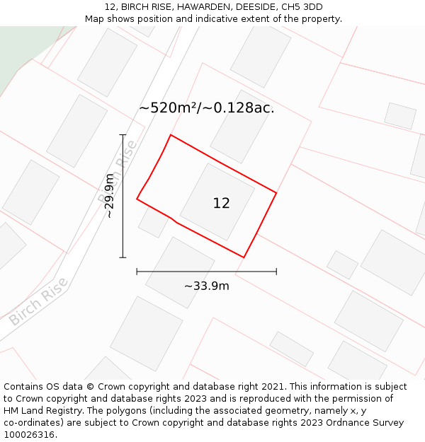 12, BIRCH RISE, HAWARDEN, DEESIDE, CH5 3DD: Plot and title map