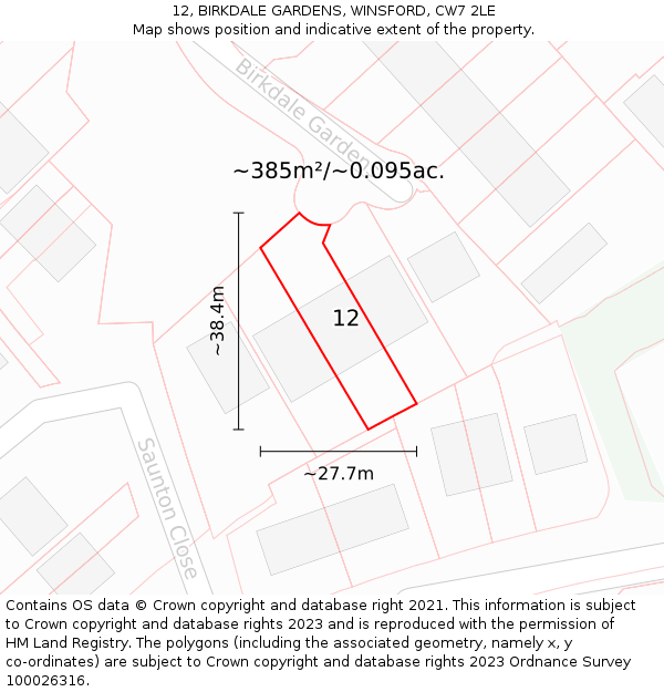 12, BIRKDALE GARDENS, WINSFORD, CW7 2LE: Plot and title map