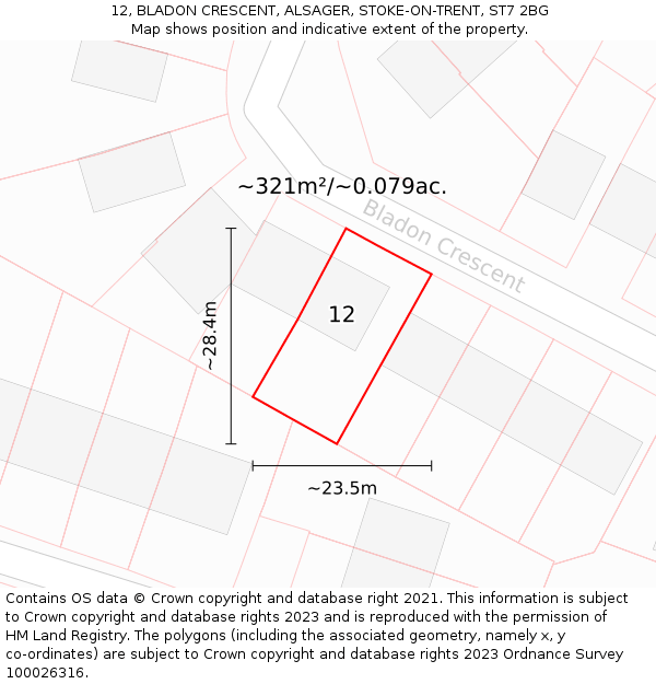 12, BLADON CRESCENT, ALSAGER, STOKE-ON-TRENT, ST7 2BG: Plot and title map