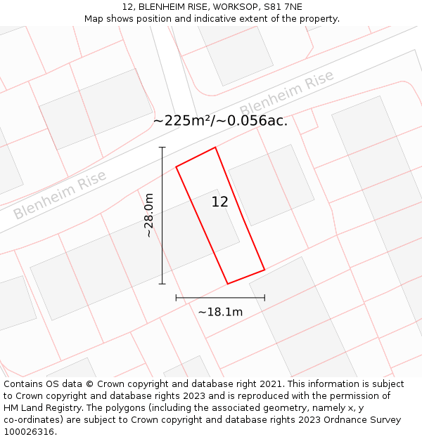 12, BLENHEIM RISE, WORKSOP, S81 7NE: Plot and title map