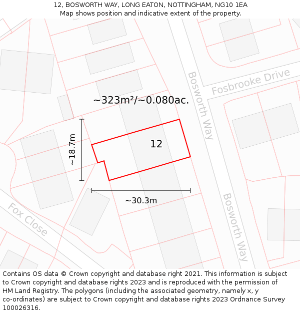 12, BOSWORTH WAY, LONG EATON, NOTTINGHAM, NG10 1EA: Plot and title map