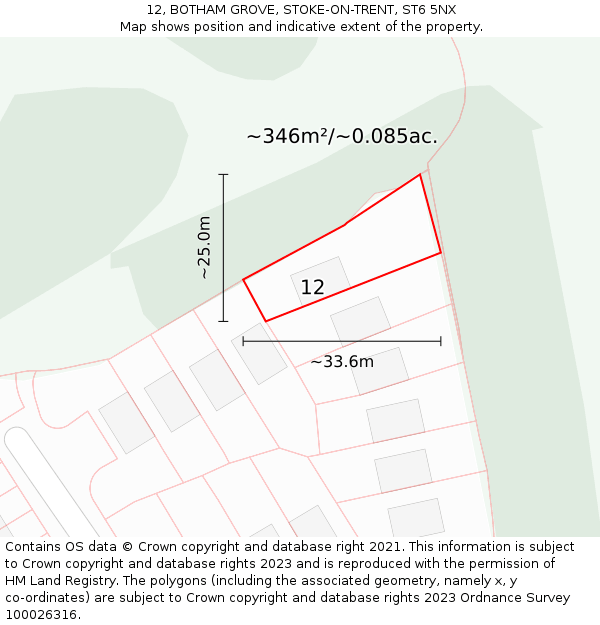 12, BOTHAM GROVE, STOKE-ON-TRENT, ST6 5NX: Plot and title map