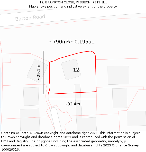 12, BRAMPTON CLOSE, WISBECH, PE13 1LU: Plot and title map