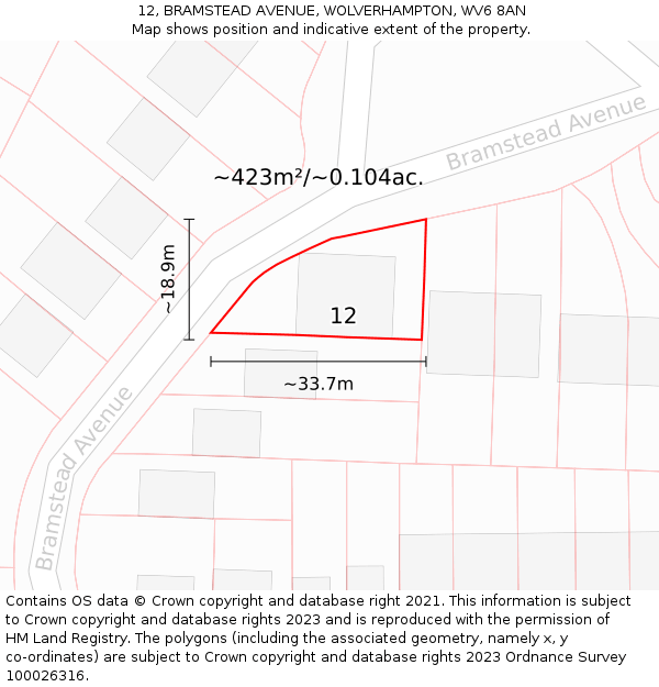 12, BRAMSTEAD AVENUE, WOLVERHAMPTON, WV6 8AN: Plot and title map