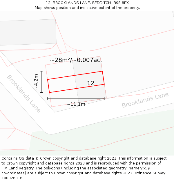 12, BROOKLANDS LANE, REDDITCH, B98 8PX: Plot and title map