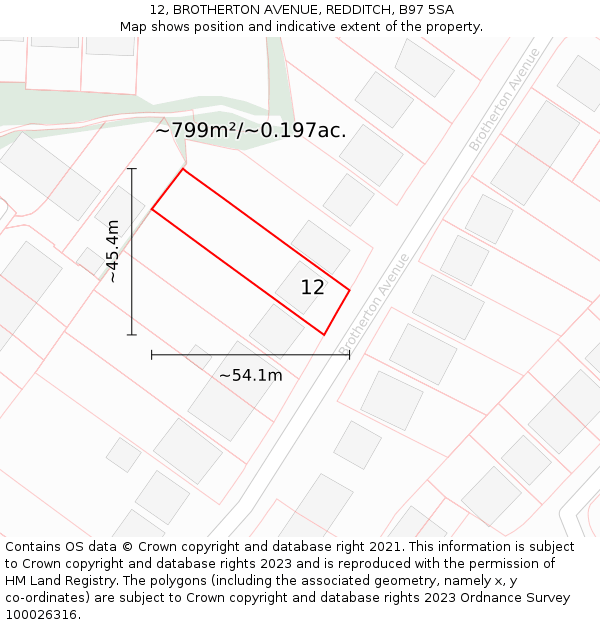 12, BROTHERTON AVENUE, REDDITCH, B97 5SA: Plot and title map