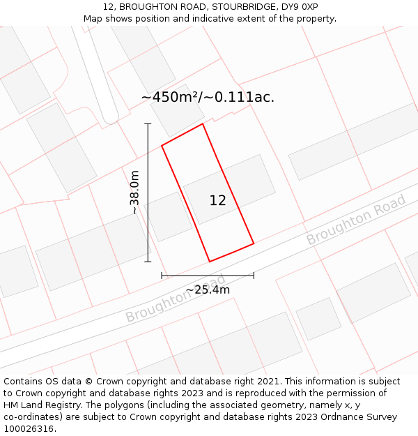 12, BROUGHTON ROAD, STOURBRIDGE, DY9 0XP: Plot and title map