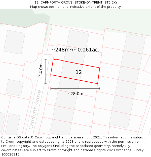 12, CARNFORTH GROVE, STOKE-ON-TRENT, ST6 6XY: Plot and title map