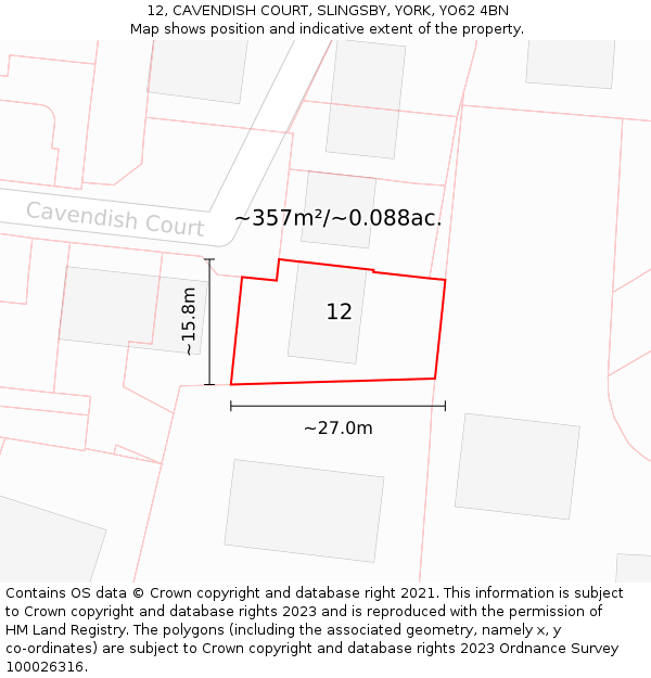 12, CAVENDISH COURT, SLINGSBY, YORK, YO62 4BN: Plot and title map