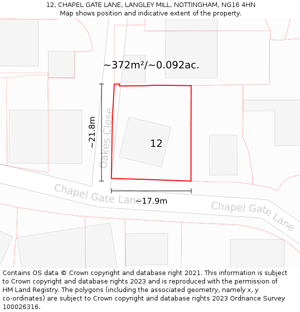 12, CHAPEL GATE LANE, LANGLEY MILL, NOTTINGHAM, NG16 4HN: Plot and title map