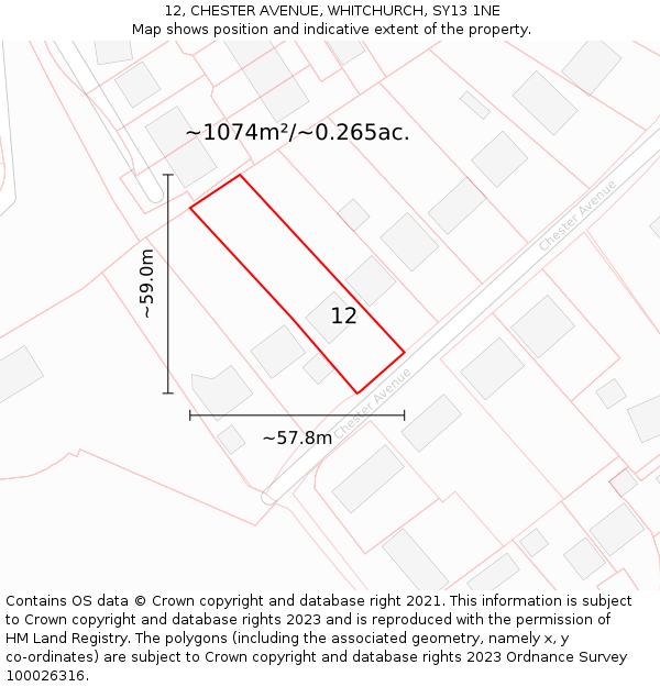 12, CHESTER AVENUE, WHITCHURCH, SY13 1NE: Plot and title map