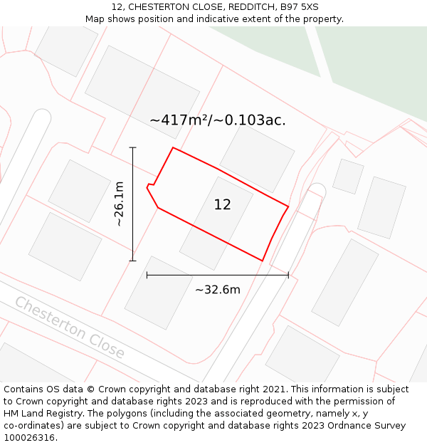 12, CHESTERTON CLOSE, REDDITCH, B97 5XS: Plot and title map