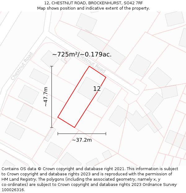 12, CHESTNUT ROAD, BROCKENHURST, SO42 7RF: Plot and title map