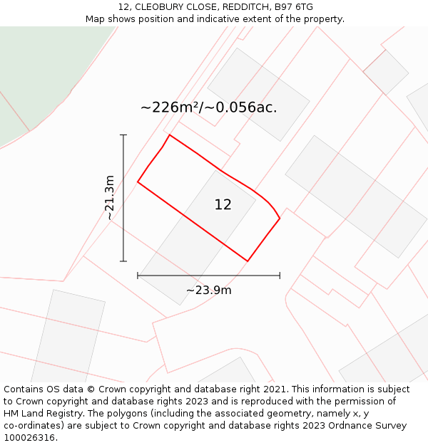 12, CLEOBURY CLOSE, REDDITCH, B97 6TG: Plot and title map