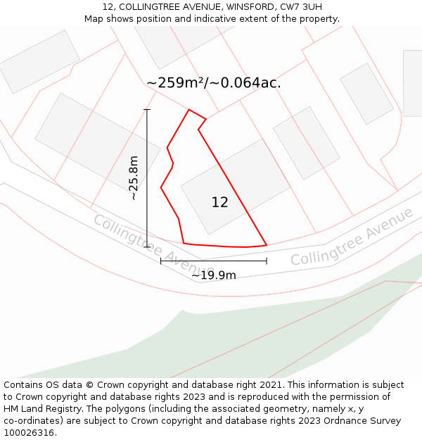 12, COLLINGTREE AVENUE, WINSFORD, CW7 3UH: Plot and title map