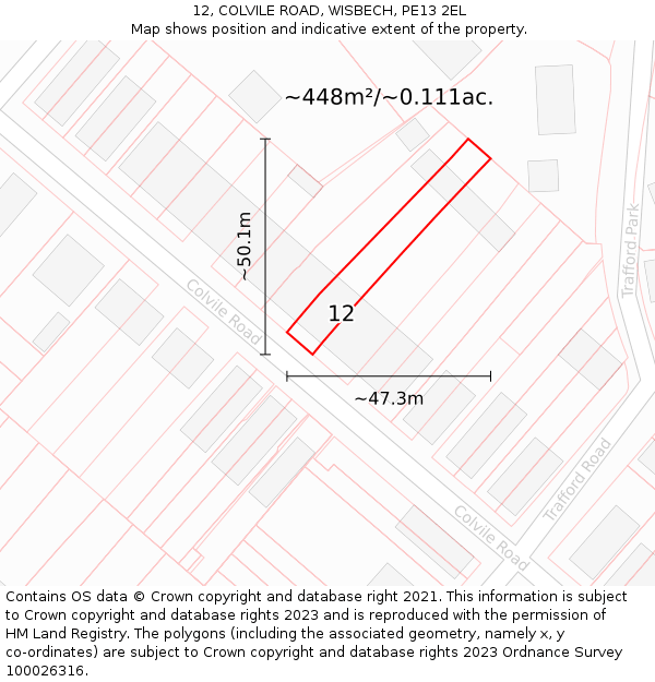 12, COLVILE ROAD, WISBECH, PE13 2EL: Plot and title map