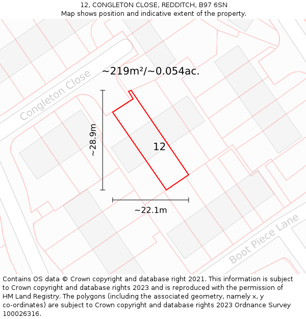 12, CONGLETON CLOSE, REDDITCH, B97 6SN: Plot and title map