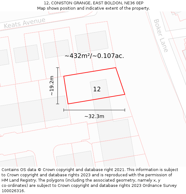 12, CONISTON GRANGE, EAST BOLDON, NE36 0EP: Plot and title map