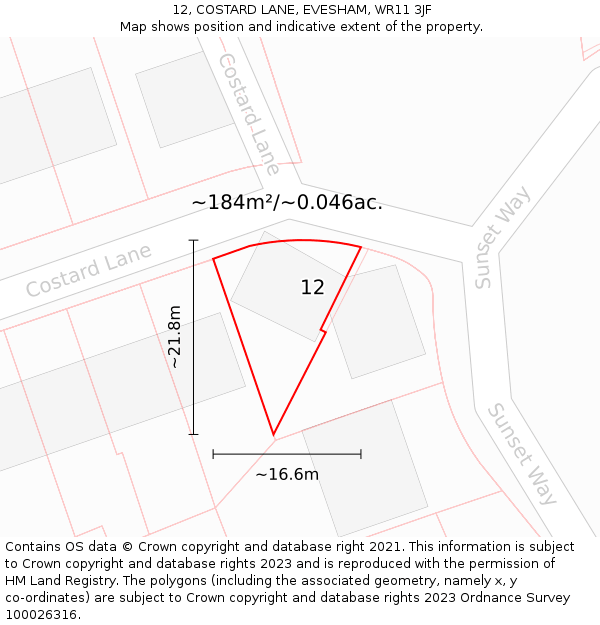 12, COSTARD LANE, EVESHAM, WR11 3JF: Plot and title map