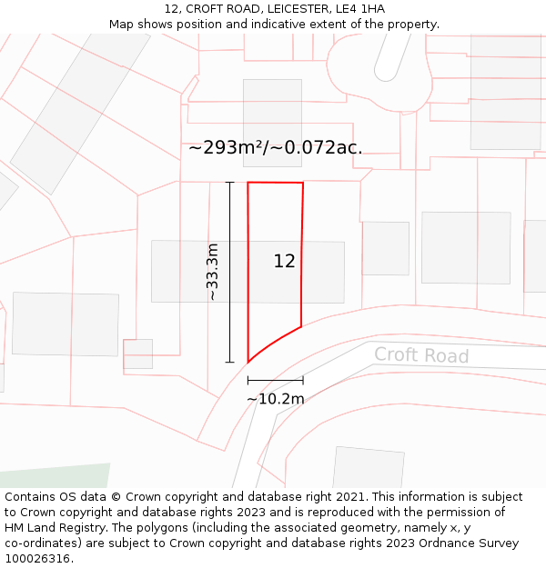 12, CROFT ROAD, LEICESTER, LE4 1HA: Plot and title map
