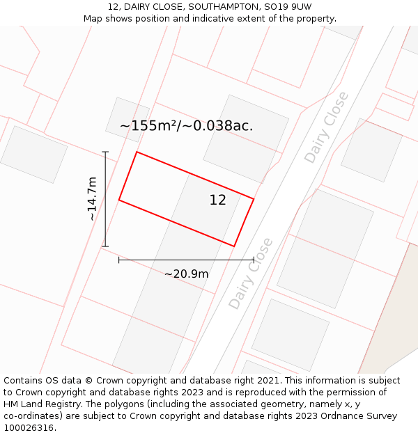 12, DAIRY CLOSE, SOUTHAMPTON, SO19 9UW: Plot and title map