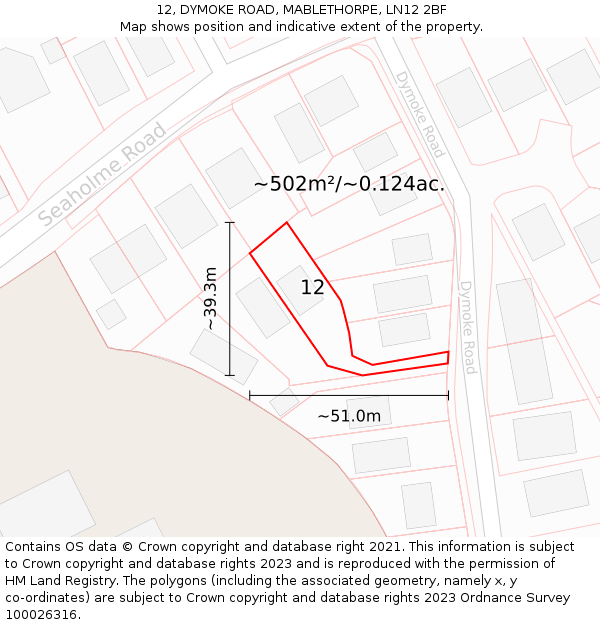 12, DYMOKE ROAD, MABLETHORPE, LN12 2BF: Plot and title map