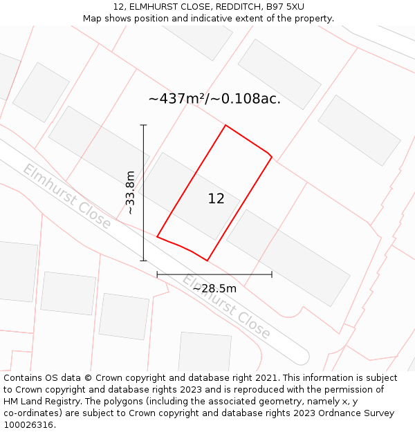 12, ELMHURST CLOSE, REDDITCH, B97 5XU: Plot and title map