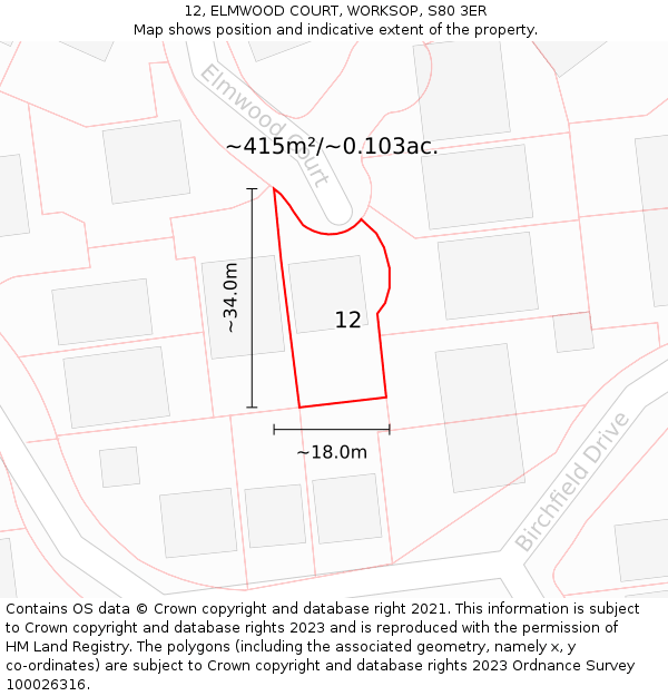 12, ELMWOOD COURT, WORKSOP, S80 3ER: Plot and title map